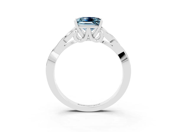 Silver Princess Cut Aquamarine Solitaire Celtic Knot Ring with Four-Prong Setting