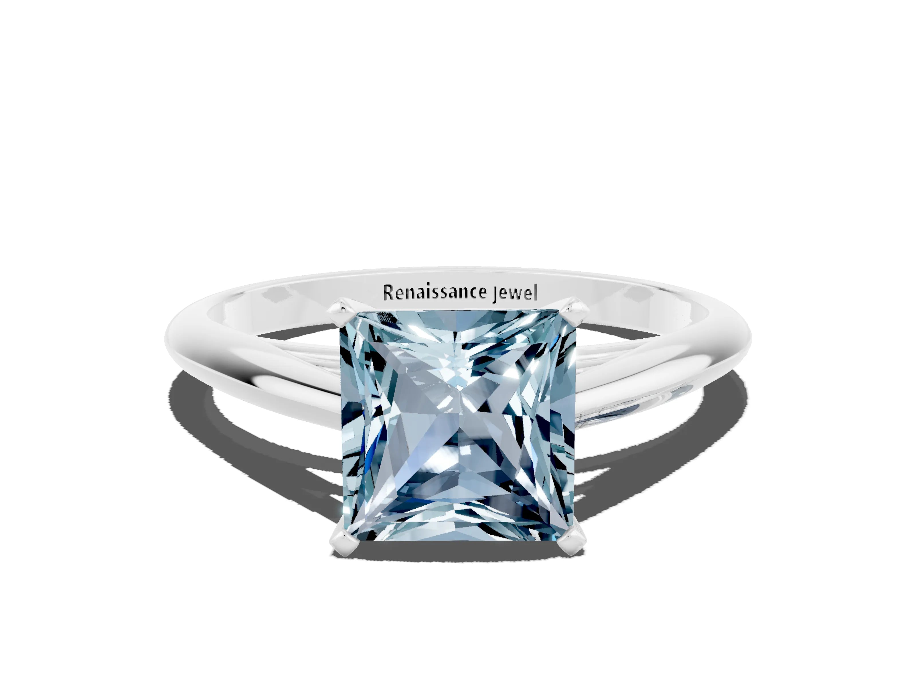 White gold Princess Cut Aquamarine Solitaire Engagement Ring with Cathedral Setting and Four-Prong Mount_12