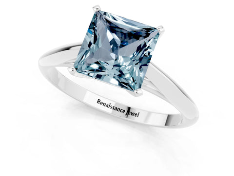 White gold Princess Cut Aquamarine Solitaire Engagement Ring with Cathedral Setting and Four-Prong Mount_13