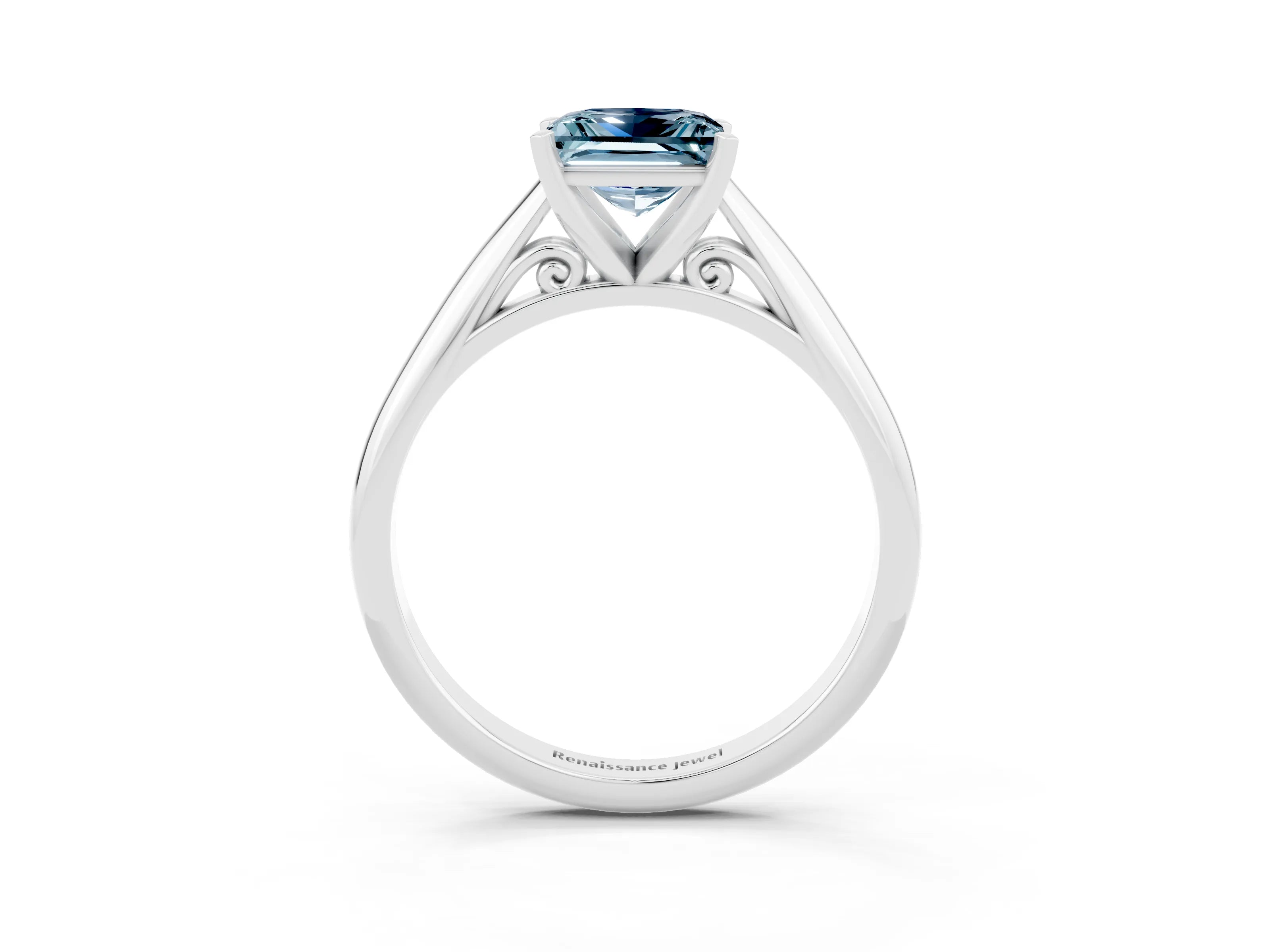 White gold Princess Cut Aquamarine Solitaire Engagement Ring with Cathedral Setting and Four-Prong Mount_15
