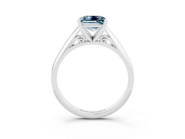 Silver Princess Cut Aquamarine Solitaire Engagement Ring with Cathedral Setting and Four-Prong Mount