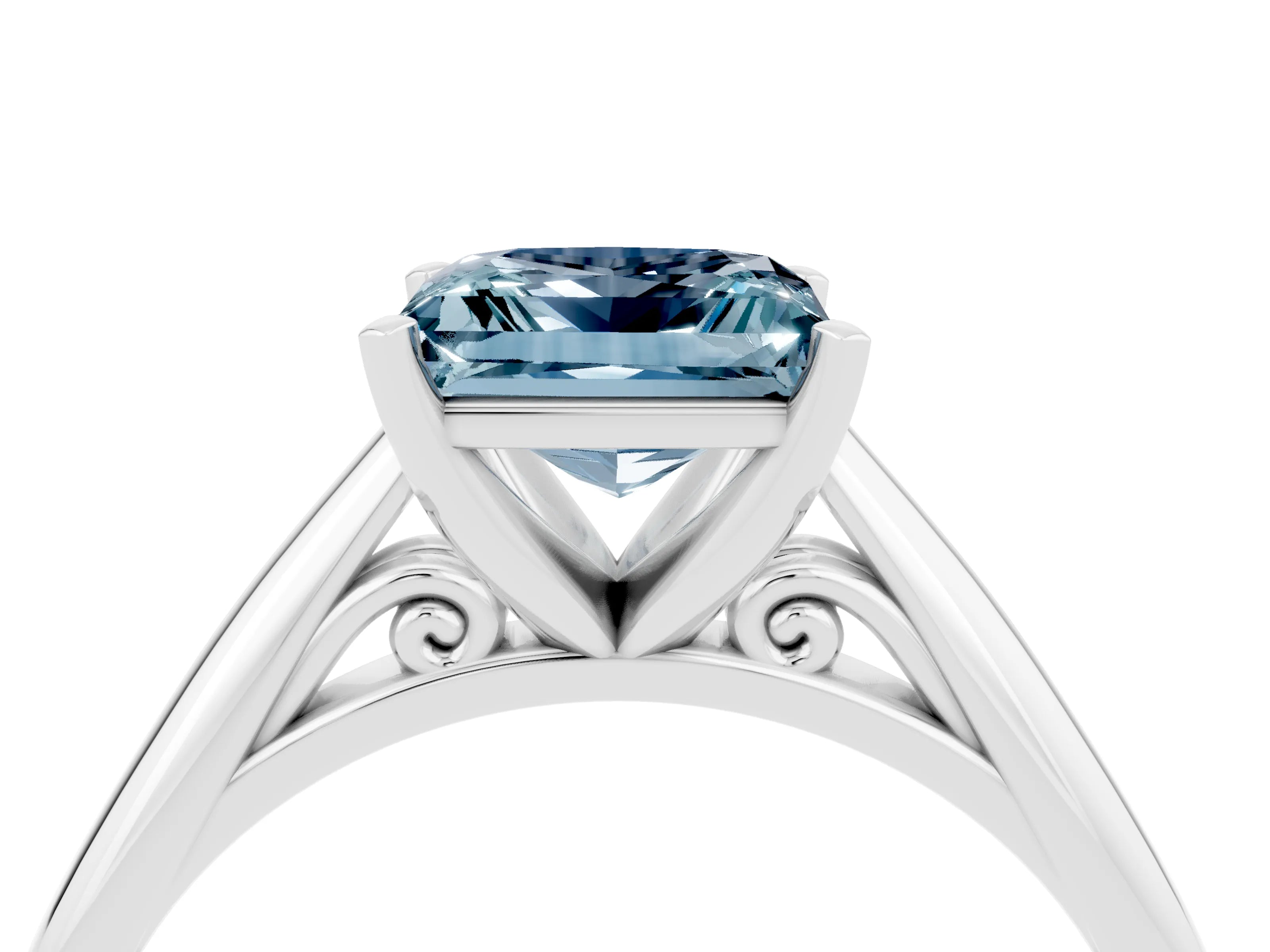 White gold Princess Cut Aquamarine Solitaire Engagement Ring with Cathedral Setting and Four-Prong Mount_16