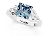 White gold Princess Cut Aquamarine Solitaire Engagement Ring with Celtic Knot Band and Four-Prong Setting_1