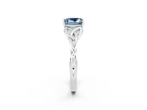 White gold Princess Cut Aquamarine Solitaire Engagement Ring with Celtic Knot Band and Four-Prong Setting_2