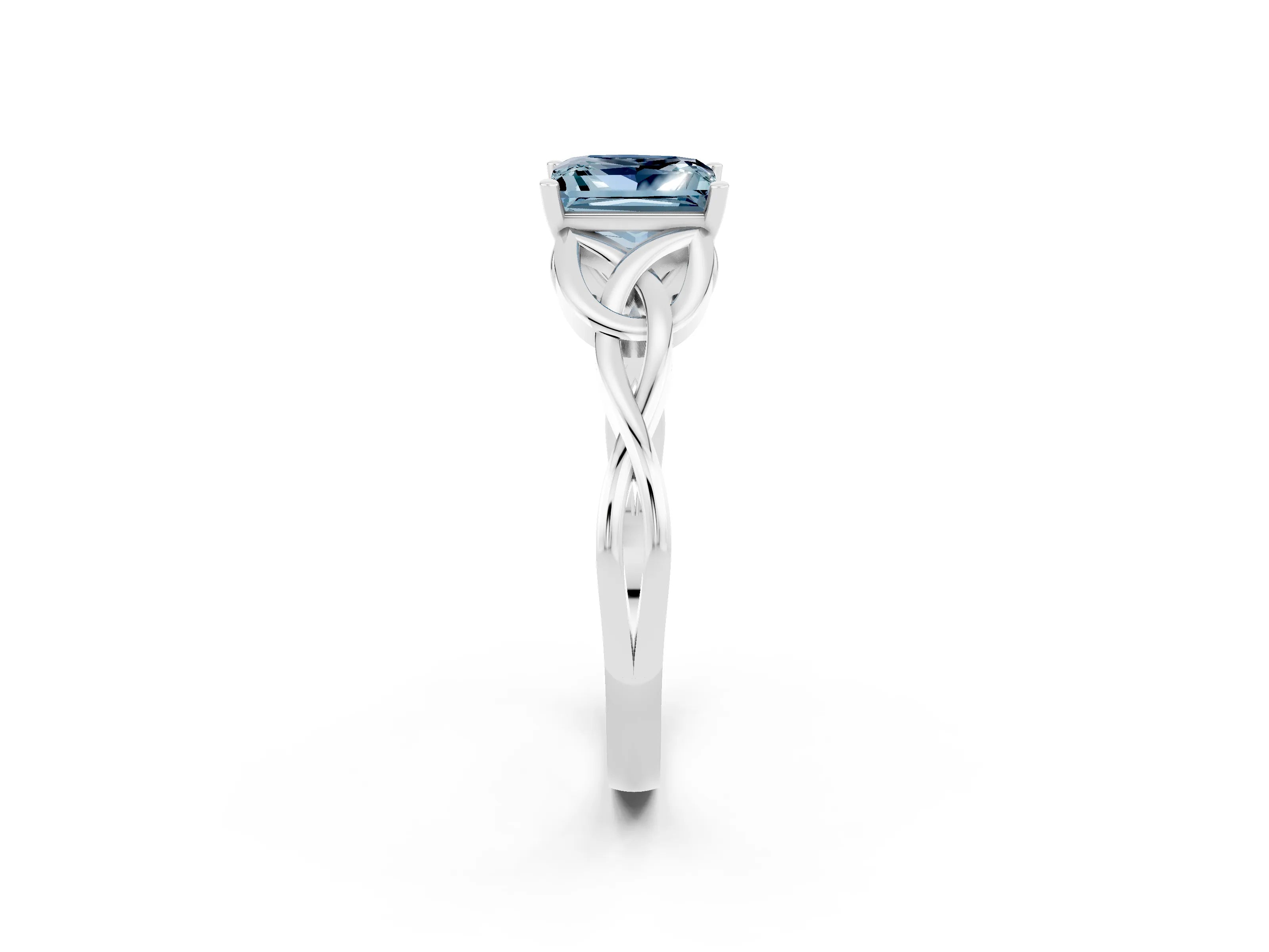 White gold Princess Cut Aquamarine Solitaire Engagement Ring with Celtic Knot Band and Four-Prong Setting_2