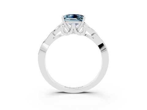 White gold Princess Cut Aquamarine Solitaire Engagement Ring with Celtic Knot Band and Four-Prong Setting_3