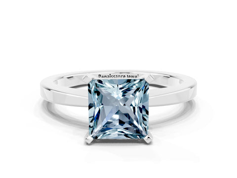 White gold Princess Cut Aquamarine Solitaire Engagement Ring with Classic Band and Four-Prong Setting_24
