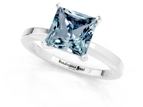 White gold Princess Cut Aquamarine Solitaire Engagement Ring with Classic Band and Four-Prong Setting_25