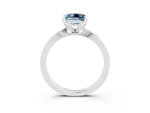 Platinum Princess Cut Aquamarine Solitaire Engagement Ring with Classic Band and Four-Prong Setting