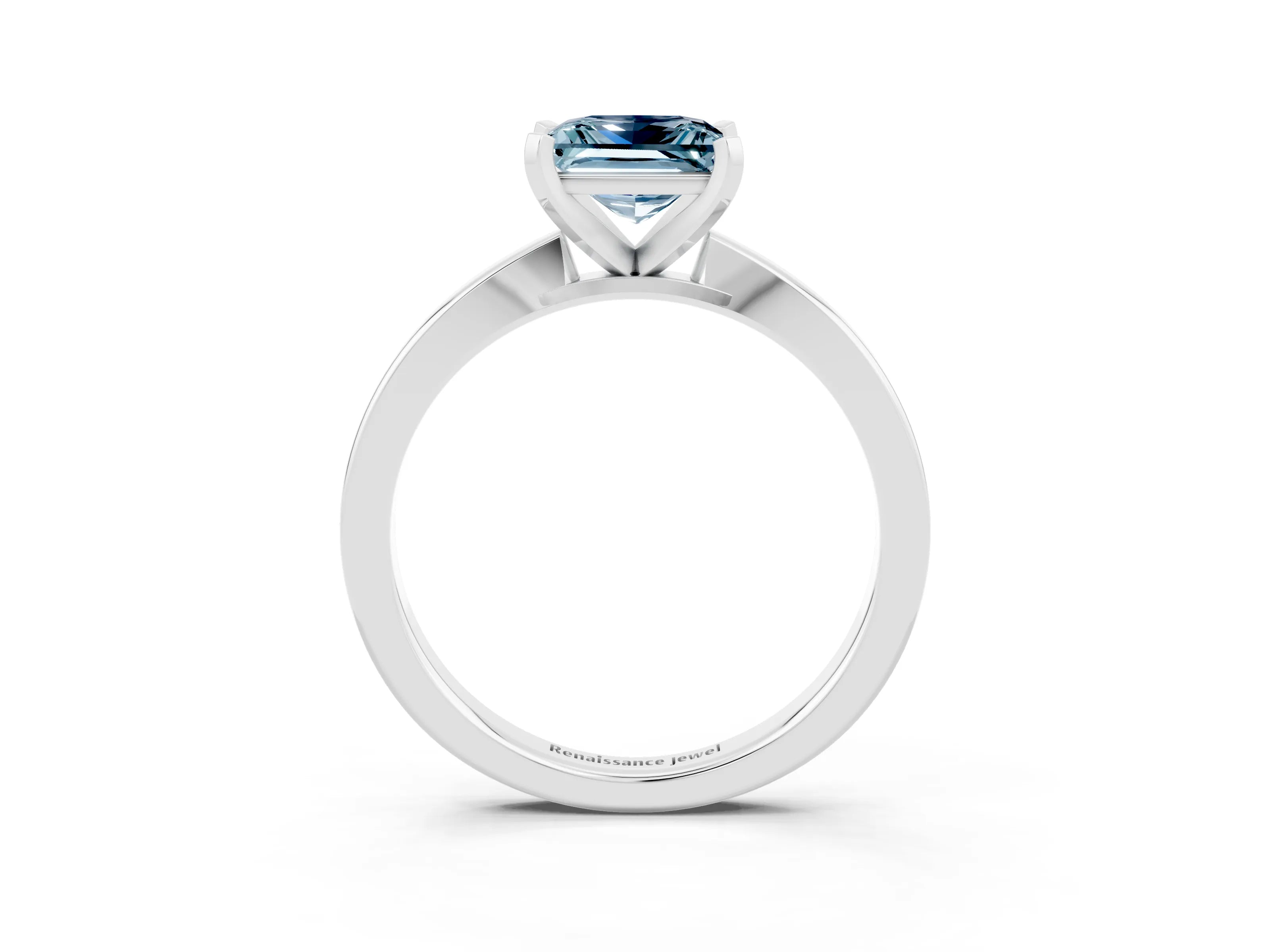 White gold Princess Cut Aquamarine Solitaire Engagement Ring with Classic Band and Four-Prong Setting_27