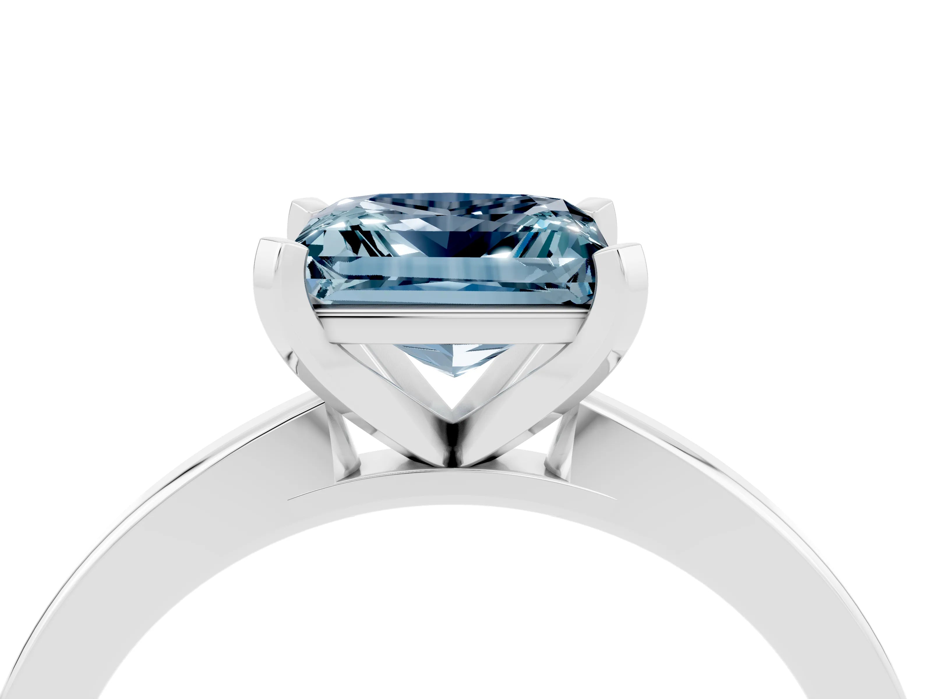White gold Princess Cut Aquamarine Solitaire Engagement Ring with Classic Band and Four-Prong Setting_28