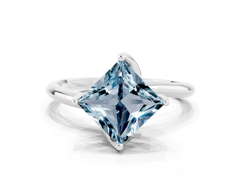 White gold Princess Cut Aquamarine Solitaire Engagement Ring with Four-Prong Setting and Classic Band_12