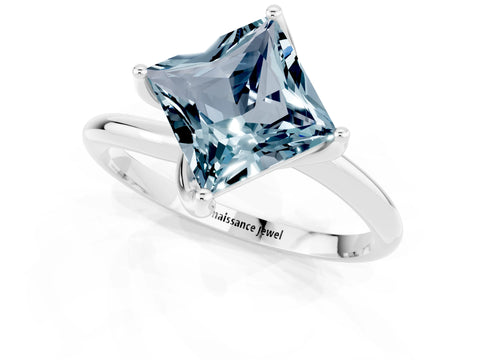 White gold Princess Cut Aquamarine Solitaire Engagement Ring with Four-Prong Setting and Classic Band_13