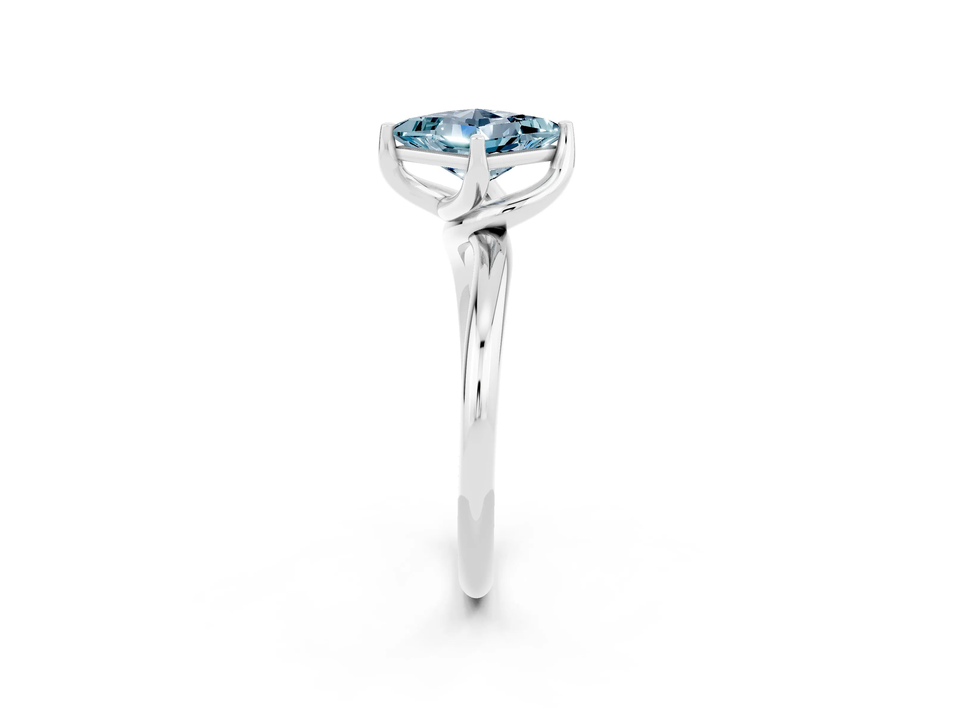 White gold Princess Cut Aquamarine Solitaire Engagement Ring with Four-Prong Setting and Classic Band_14