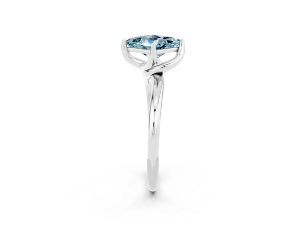 White gold Princess Cut Aquamarine Solitaire Engagement Ring with Four-Prong Setting and Classic Band
