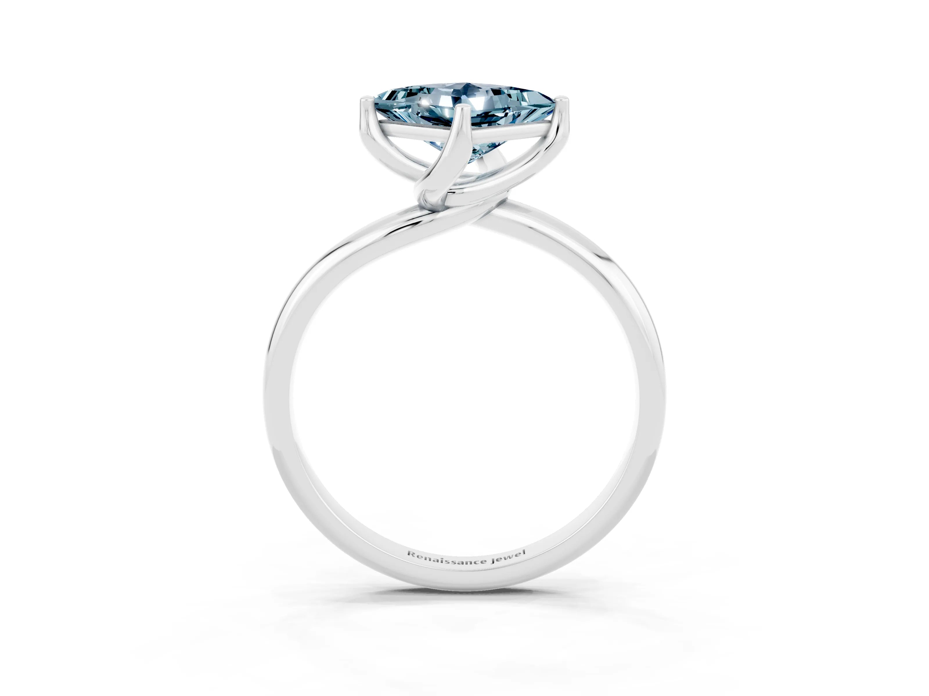 White gold Princess Cut Aquamarine Solitaire Engagement Ring with Four-Prong Setting and Classic Band_15