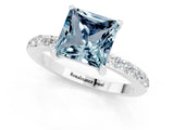 White gold Princess Cut Aquamarine Solitaire Engagement Ring with Pavé Band and Four-Prong Setting_1