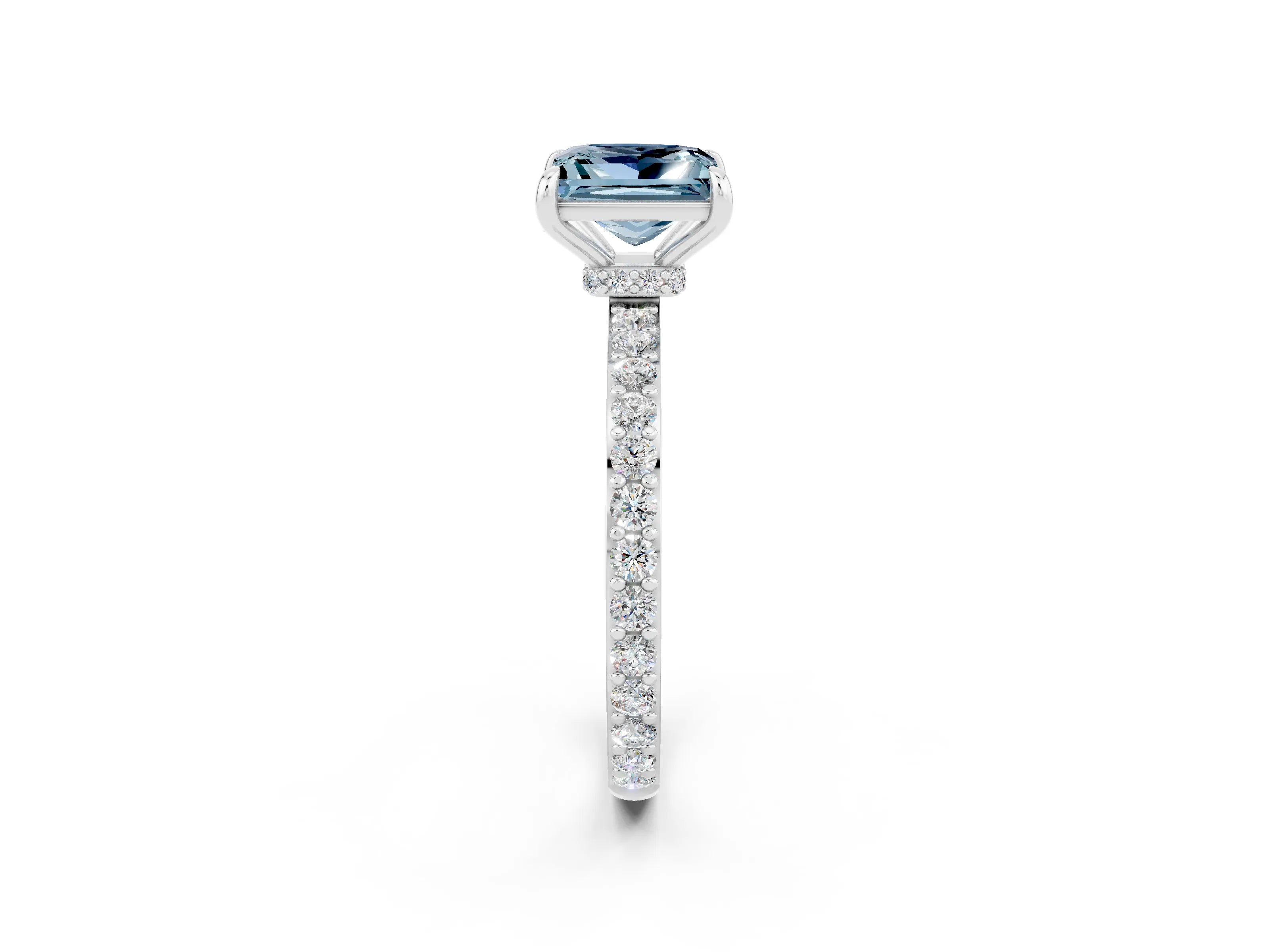 White gold Princess Cut Aquamarine Solitaire Engagement Ring with Pavé Band and Four-Prong Setting_2