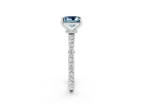 White gold Princess Cut Aquamarine Solitaire Engagement Ring with Pavé Band and Four-Prong Setting_2