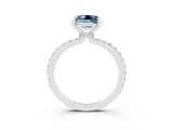 White gold Princess Cut Aquamarine Solitaire Engagement Ring with Pavé Band and Four-Prong Setting_3