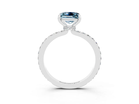 White gold Princess Cut Aquamarine Solitaire Engagement Ring with Pavé Band and Four-Prong Setting_3