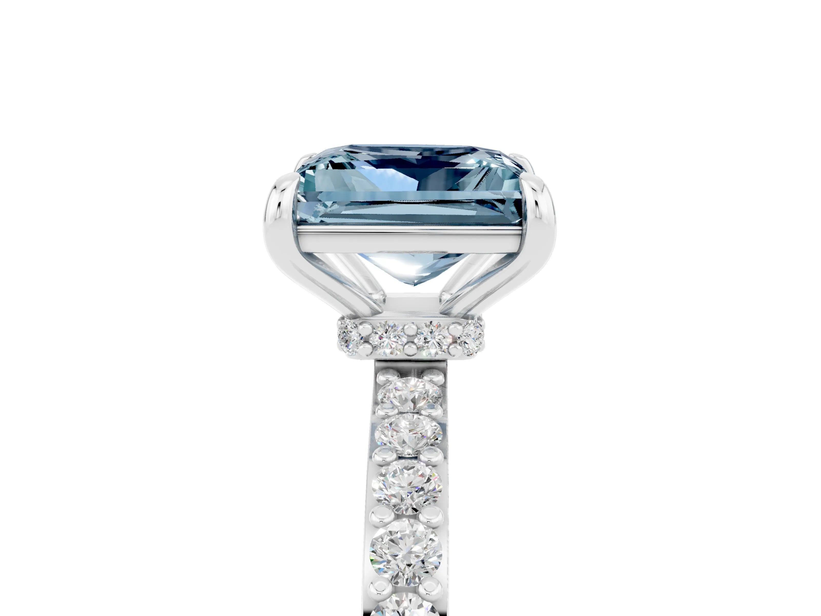 White gold Princess Cut Aquamarine Solitaire Engagement Ring with Pavé Band and Four-Prong Setting_5
