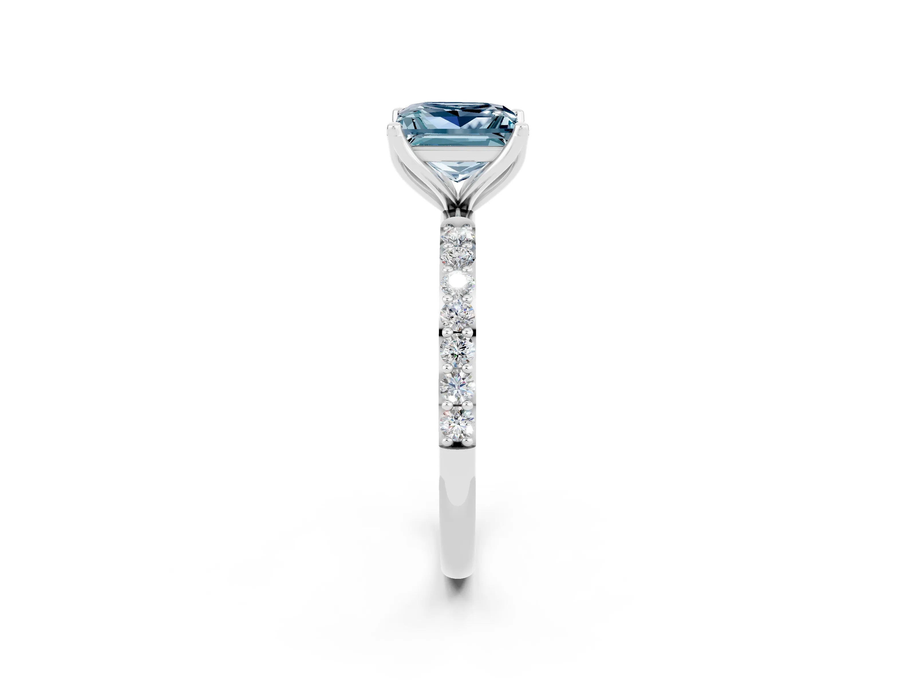 White gold Princess Cut Aquamarine Solitaire Engagement Ring with Pavé Band and Prong Setting_2