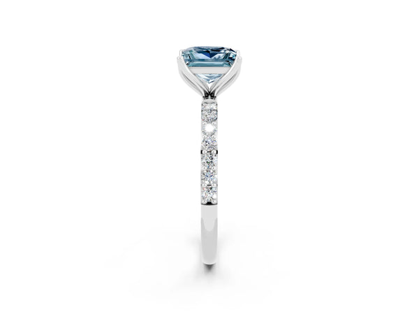 Platinum Princess Cut Aquamarine Solitaire Engagement Ring with Round  Pavé Band and Prong Setting