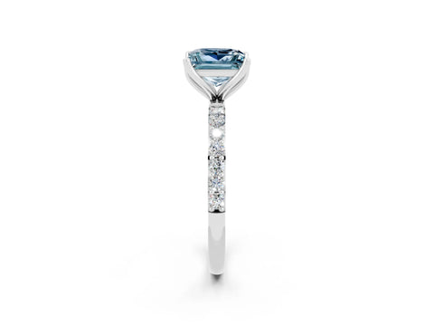 White gold Princess Cut Aquamarine Solitaire Engagement Ring with Pavé Band and Prong Setting_2