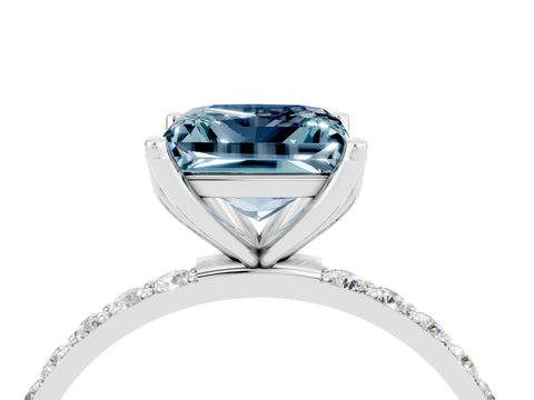 White gold Princess Cut Aquamarine Solitaire Engagement Ring with Pavé Band and Prong Setting_4