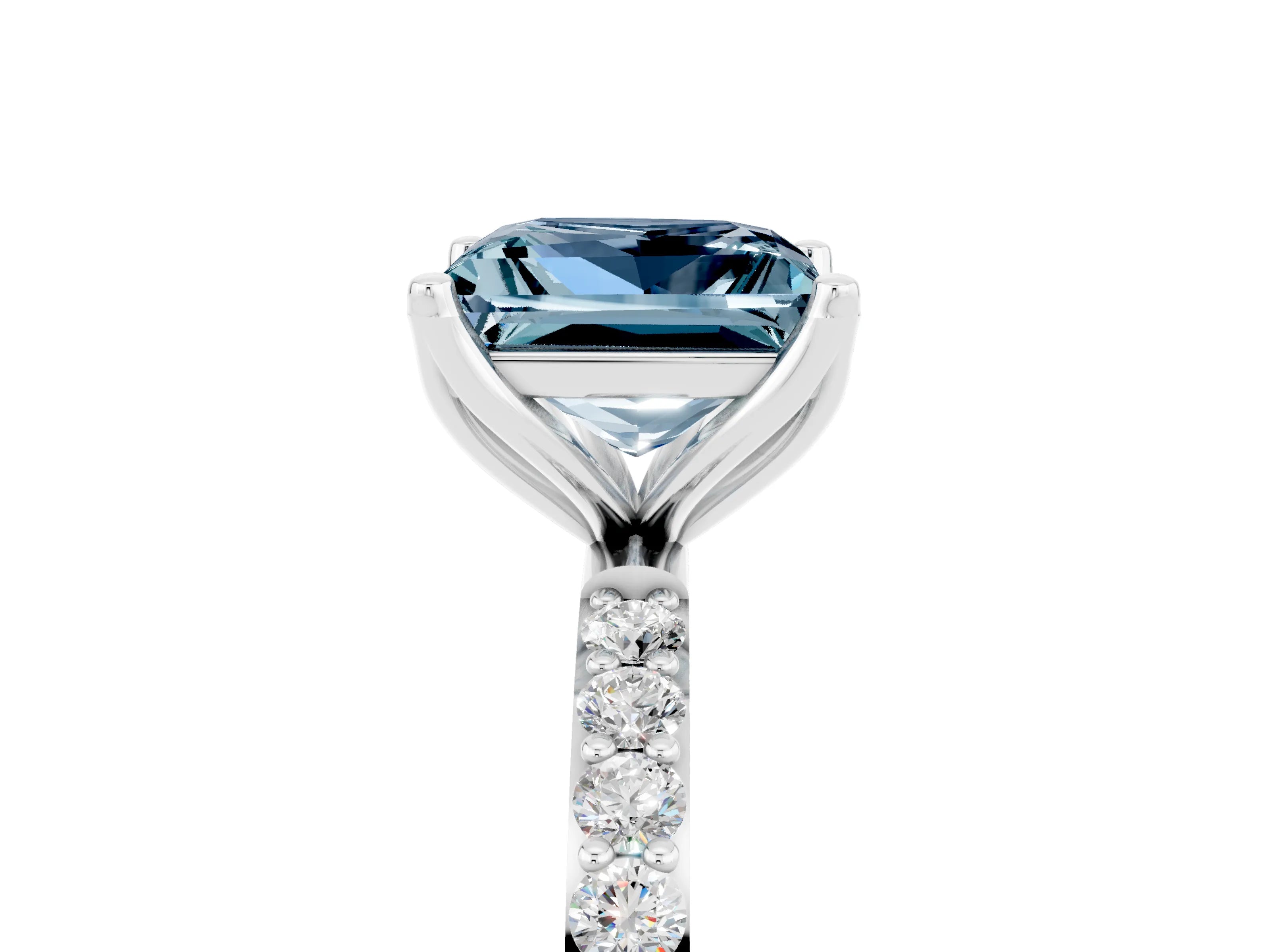White gold Princess Cut Aquamarine Solitaire Engagement Ring with Pavé Band and Prong Setting_5