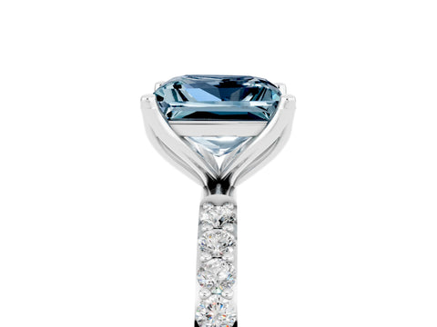 White gold Princess Cut Aquamarine Solitaire Engagement Ring with Pavé Band and Prong Setting_5
