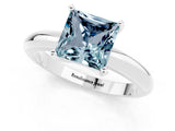 White gold Princess Cut Aquamarine Solitaire Engagement Ring with Round Band and Four-Prong Setting_1