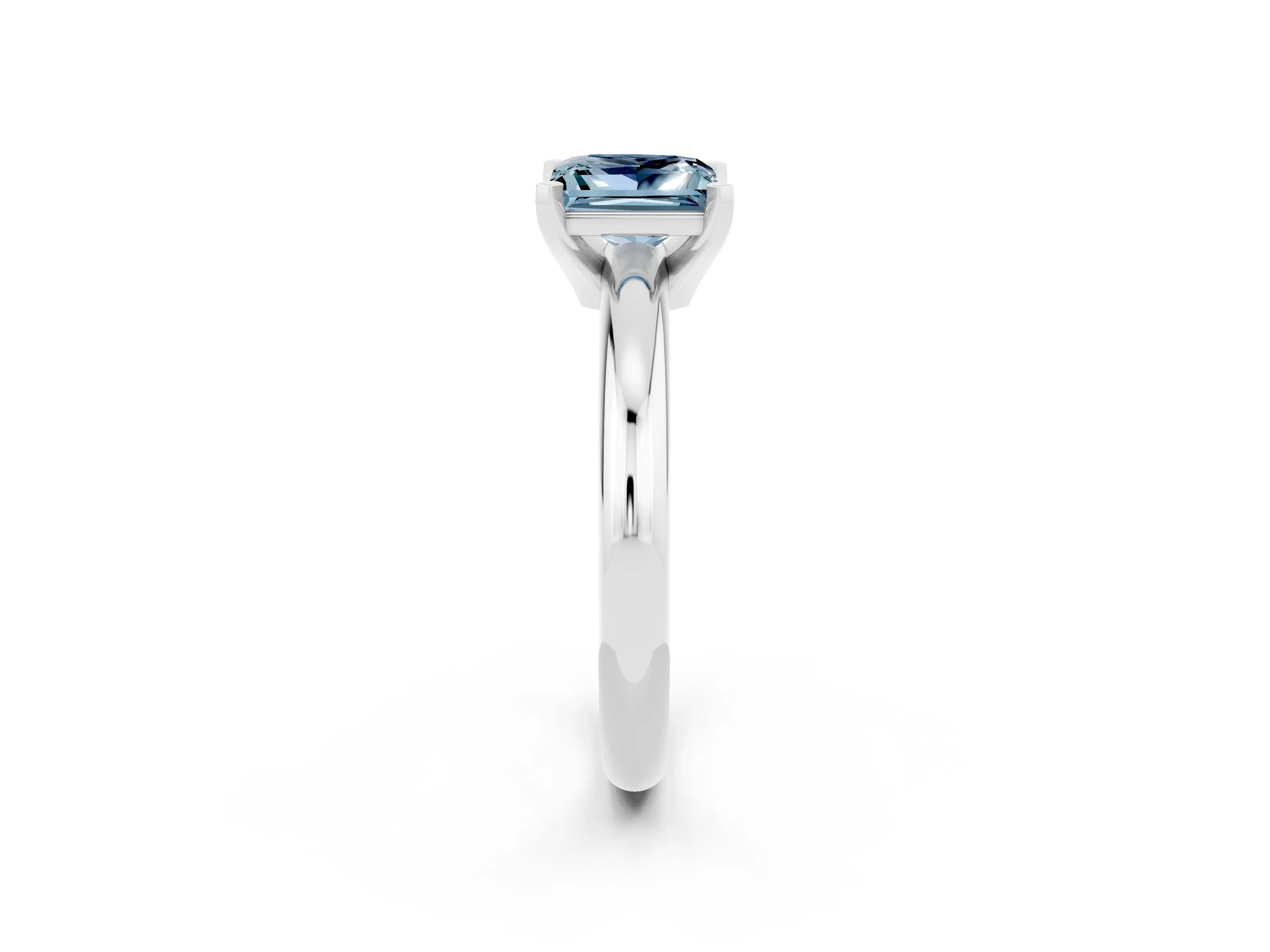 White gold Princess Cut Aquamarine Solitaire Engagement Ring with Round Band and Four-Prong Setting_2