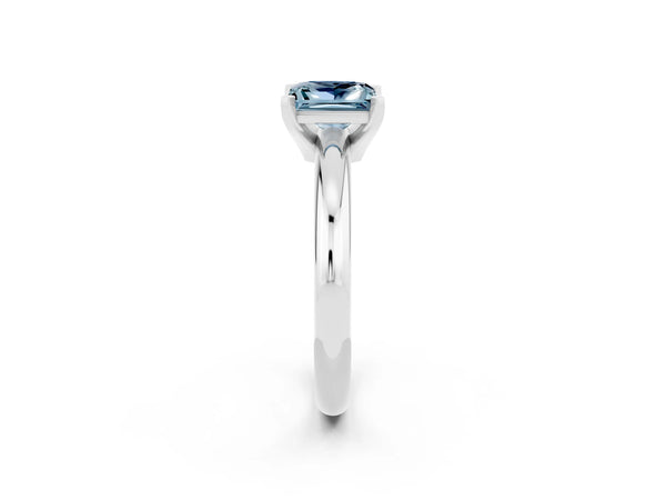 White gold Princess Cut Aquamarine Solitaire Engagement Ring with Round Band and Four-Prong Setting