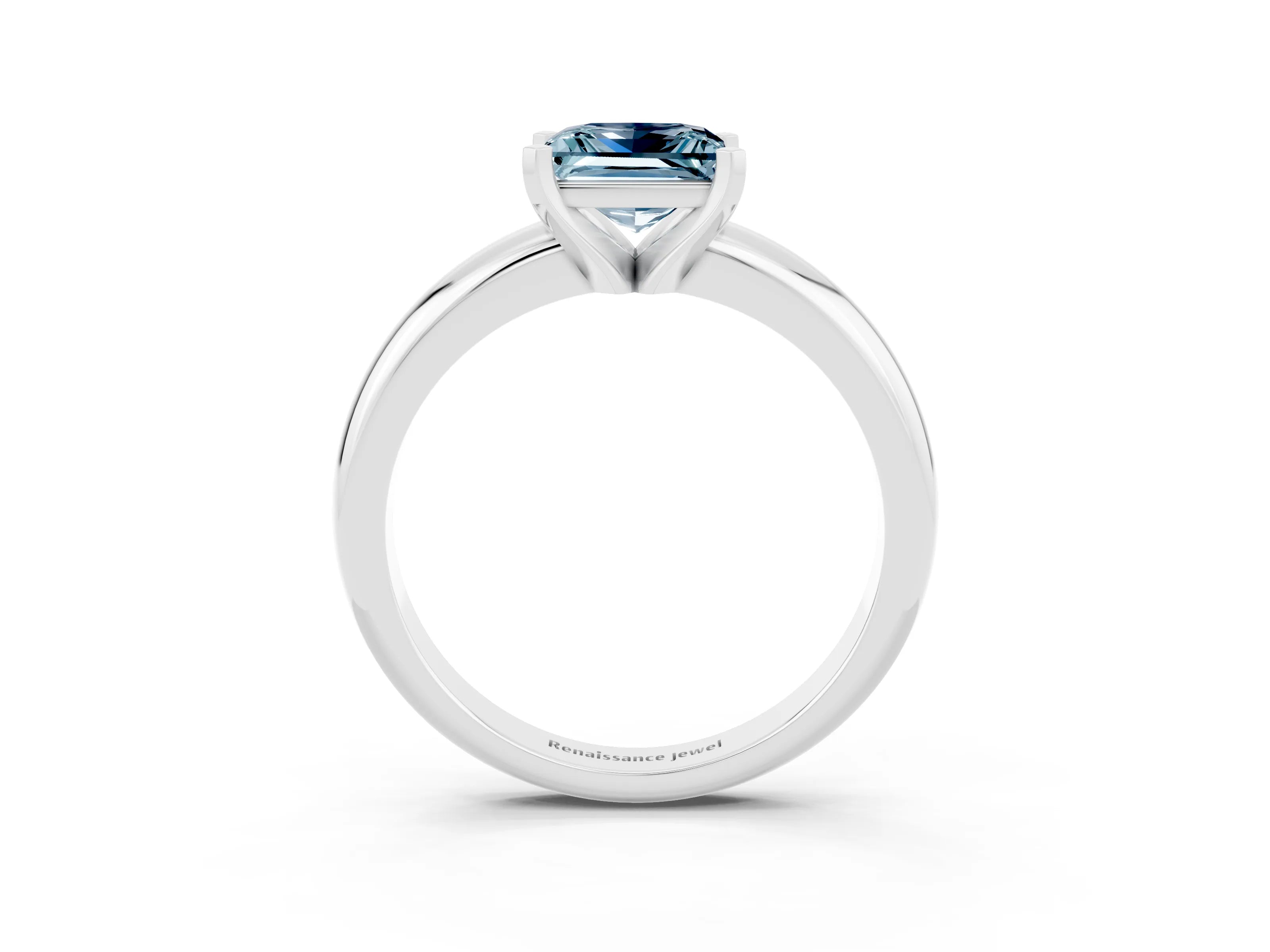 White gold Princess Cut Aquamarine Solitaire Engagement Ring with Round Band and Four-Prong Setting_3