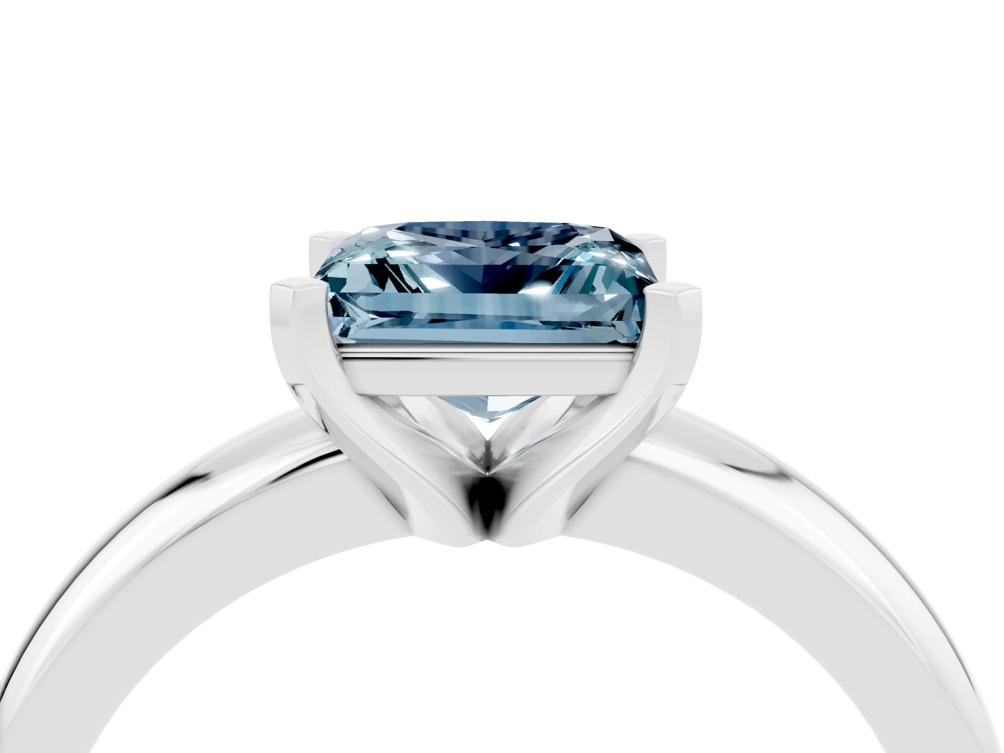 White gold Princess Cut Aquamarine Solitaire Engagement Ring with Round Band and Four-Prong Setting_4