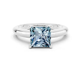 White gold Princess Cut Aquamarine Solitaire Engagement Ring with Round Band and Four-Prong Setting