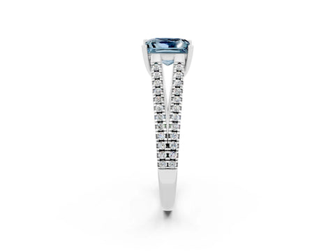 White gold Princess Cut Aquamarine Solitaire Engagement Ring with Split Shank Pavé Band_14