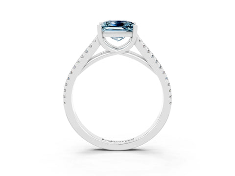 White gold Princess Cut Aquamarine Solitaire Engagement Ring with Split Shank Pavé Band_15