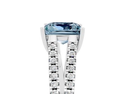 White gold Princess Cut Aquamarine Solitaire Engagement Ring with Split Shank Pavé Band_17