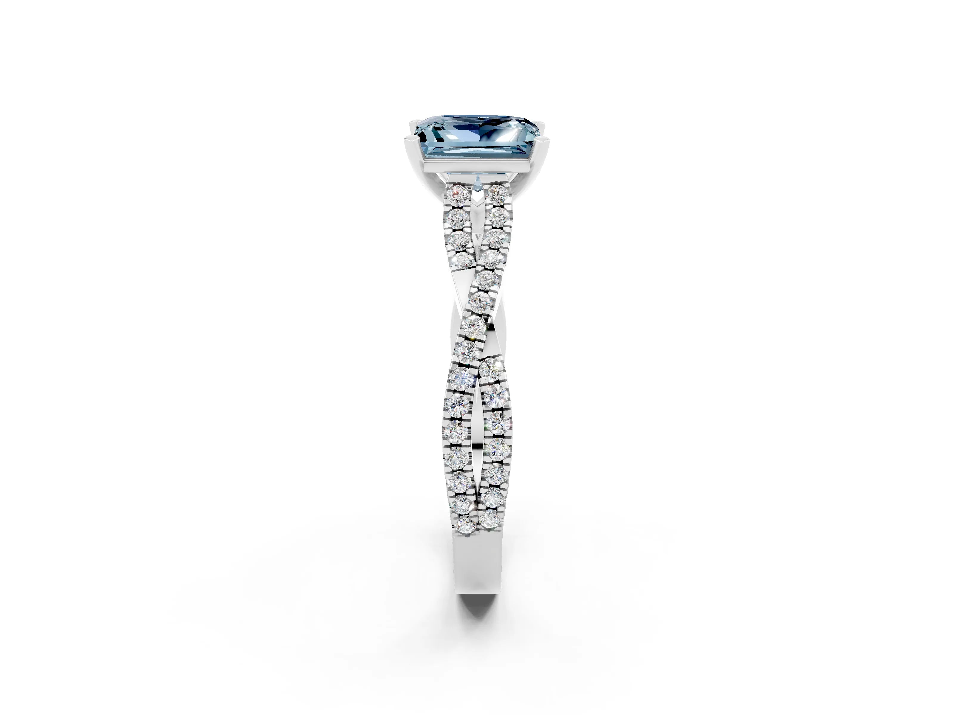 White gold Princess Cut Aquamarine Solitaire Engagement Ring with Twisted Pavé Band and Four-Prong Setting_14
