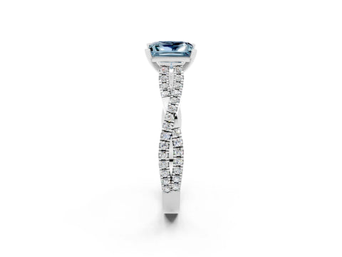 White gold Princess Cut Aquamarine Solitaire Engagement Ring with Twisted Pavé Band and Four-Prong Setting_14