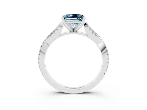 White gold Princess Cut Aquamarine Solitaire Engagement Ring with Twisted Pavé Band and Four-Prong Setting_15