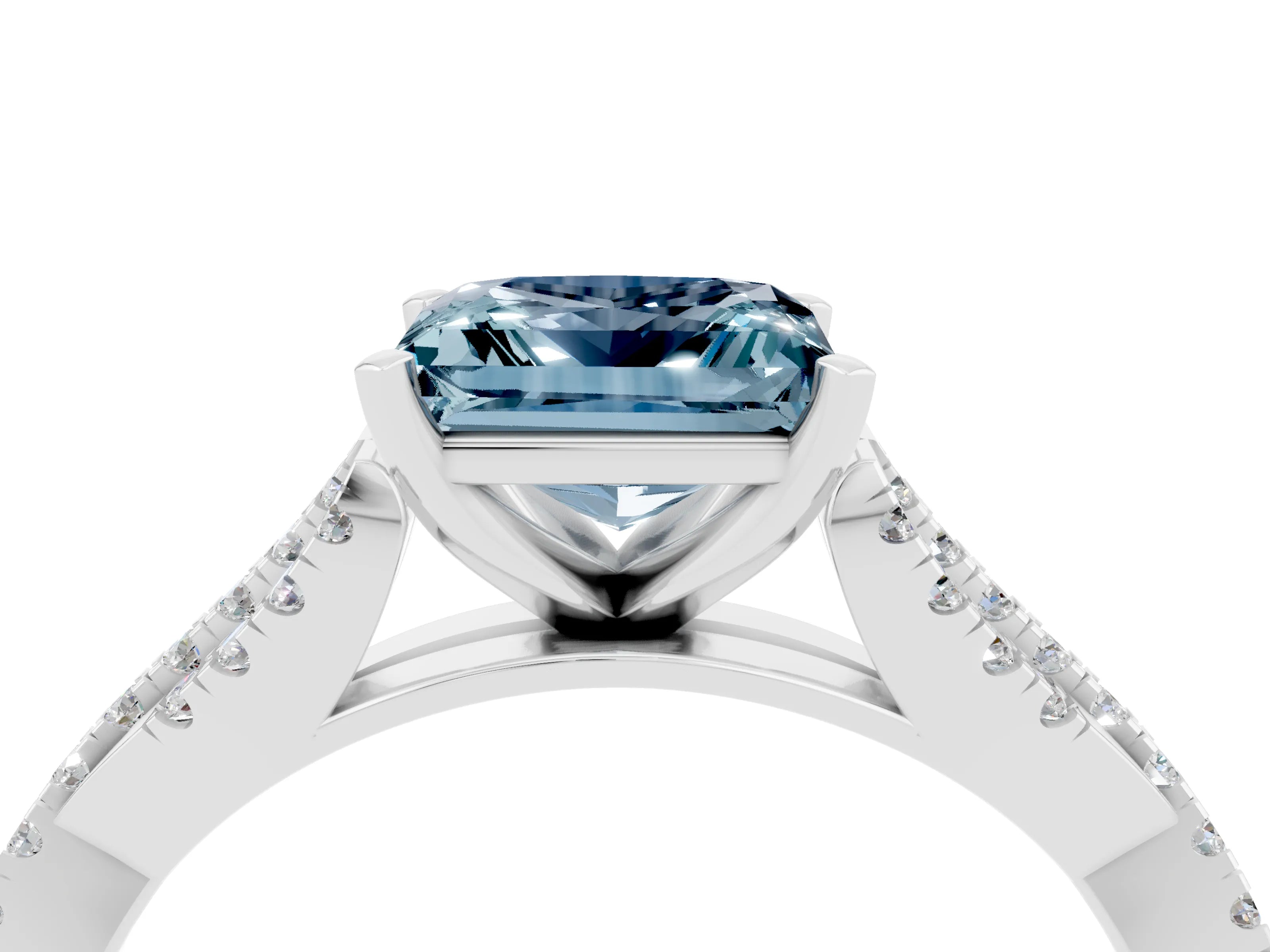 White gold Princess Cut Aquamarine Solitaire Engagement Ring with Twisted Pavé Band and Four-Prong Setting_16