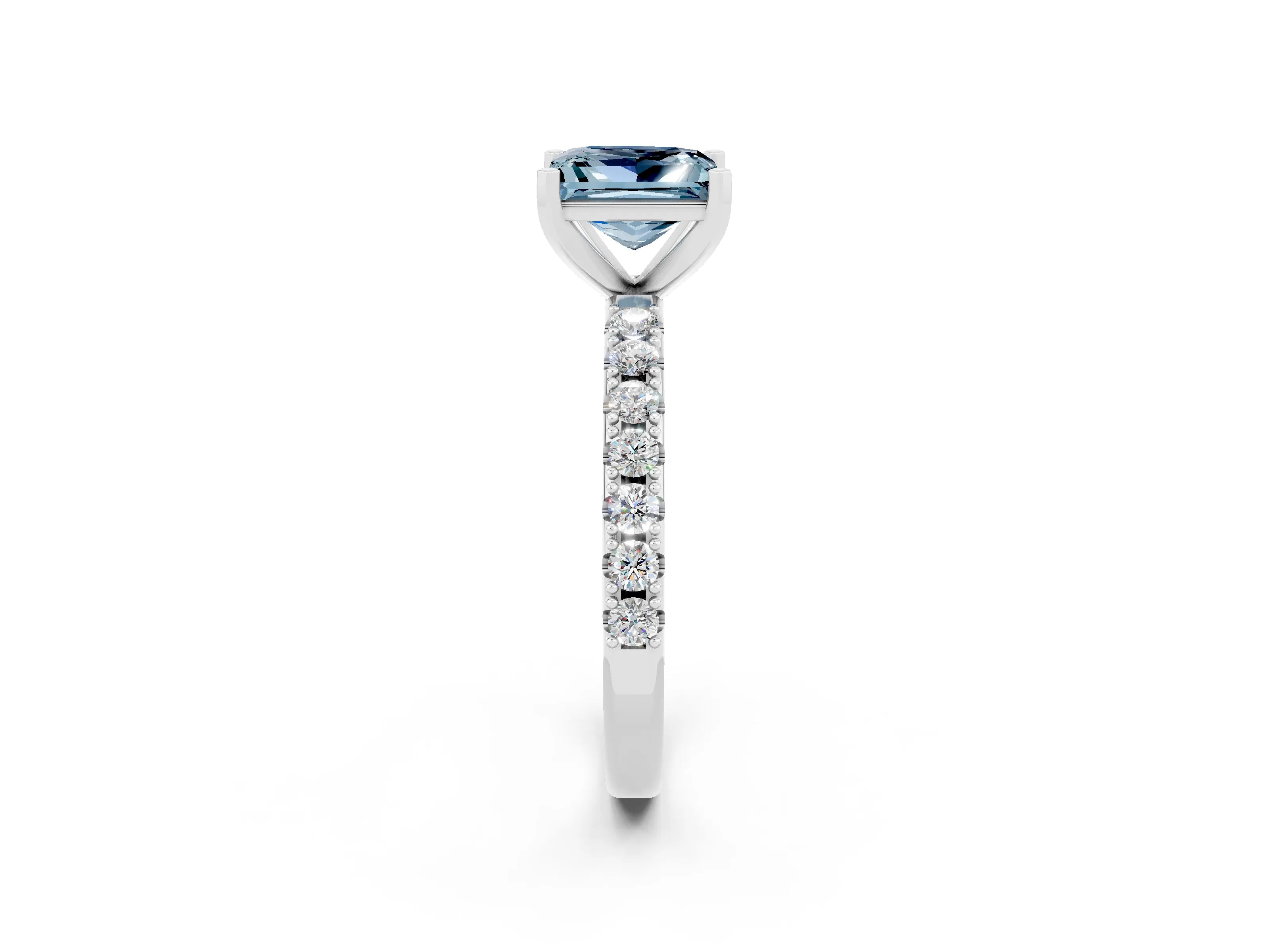 White gold Princess Cut Aquamarine Solitaire Pavé Band with Four-Prong Setting_2