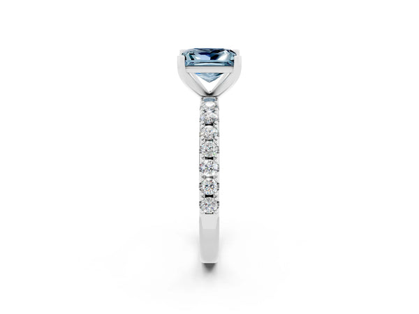 Silver Princess Cut Aquamarine Solitaire Pavé Band with Four-Prong Setting