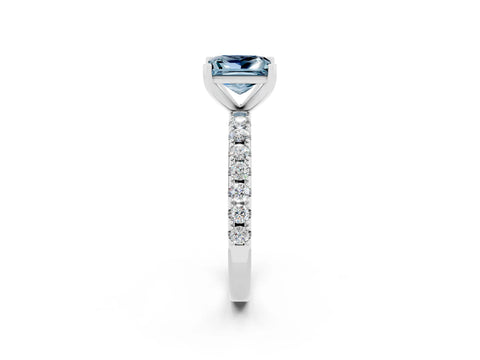 White gold Princess Cut Aquamarine Solitaire Pavé Band with Four-Prong Setting_2