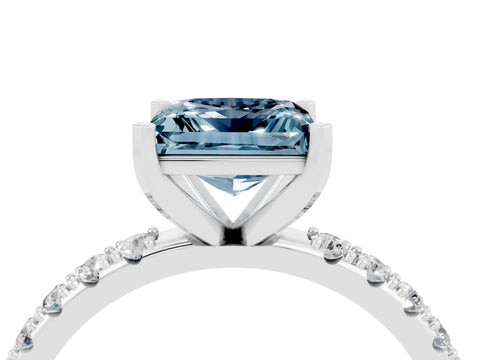 White gold Princess Cut Aquamarine Solitaire Pavé Band with Four-Prong Setting_4