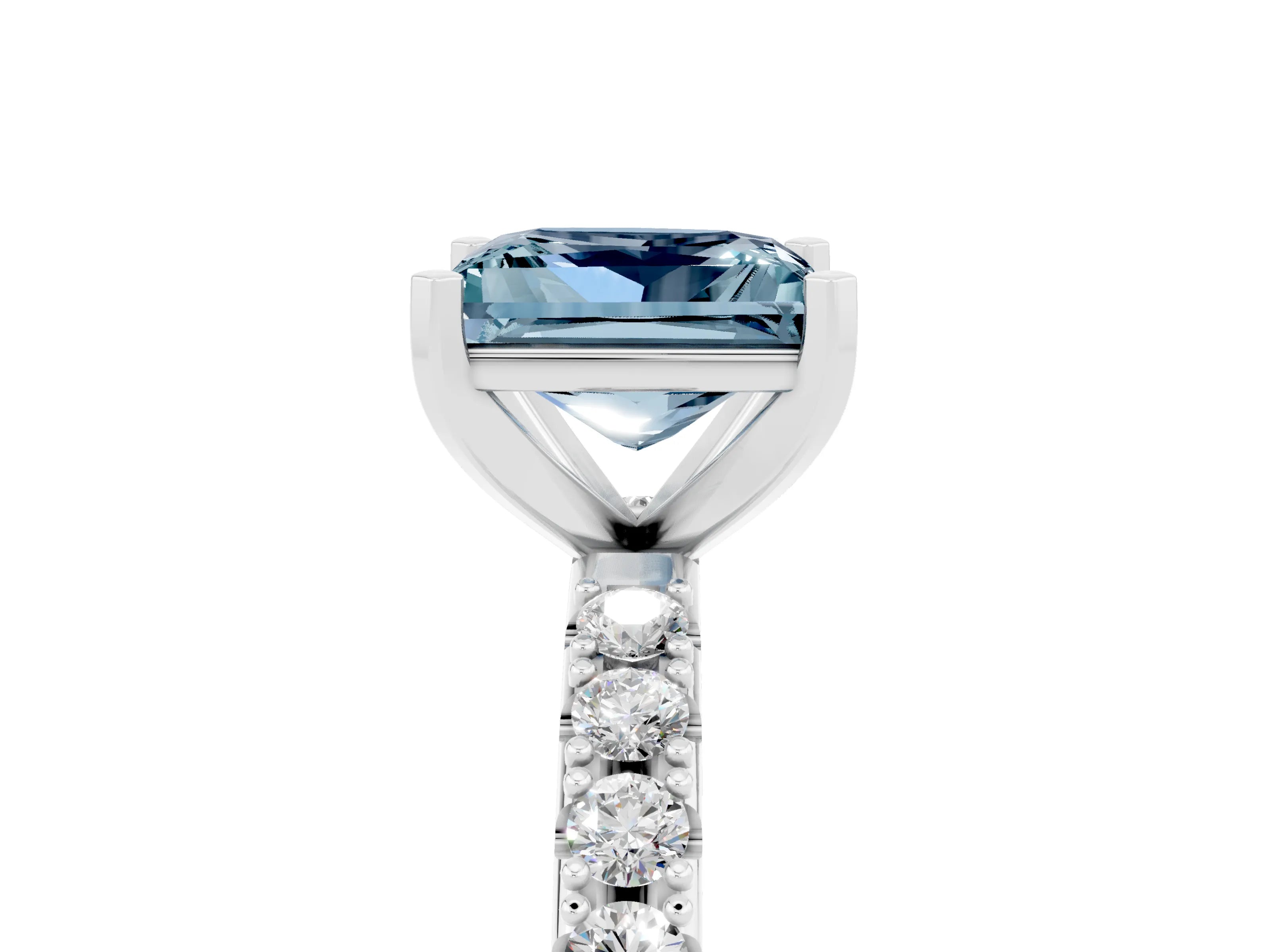 White gold Princess Cut Aquamarine Solitaire Pavé Band with Four-Prong Setting_5